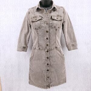 prAna Corduroy Dress Women's XS Light Brown Brass Buttons Pockets Casual Boho